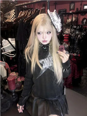 LIZAKOSHT - Grunge Y2K Star Sweater Women Vintage 90s Streetwear Slim Long Sleeve Knitted Tops Retro Harajuku Gothic Jumper Female