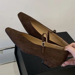 LIZAKOSHT - Spring New Women Pointed Toe Shallow Buckle Strap Ladies Casual Ballet Soft Leather Eelgant Dress Shoes