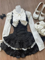 LIZAKOSHT - Japanese Style Kawaii Sweet Suit Hot Girl White Casual Shirt + High Waist Cute Lace Mini Skirt Party Lolita Sets Woman Chic 2025