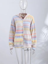 LIZAKOSHT - Knitted Rainbow Sweater Woman Hooded Cardigan Colorful Loose Knitwear Long Sleeve Jacket Zipper Coats Autumn Winter Outerwears