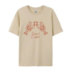 LIZAKOSHT  -  Lobster Cocktail Seafood Graphic Tees Cute Aesthetic La Dolce Vita T Shirt Short Sleeve Cotton Shirt Female Retro Women Tops Y2k