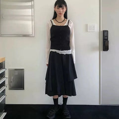 LIZAKOSHT  -  Irregular Skirts Woman Solid Spring Summer Vintage Jupe Femme Korean Fashion High Waist Chic Elegant Long Skirt