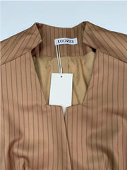 LIZAKOSHT  -  Striped Pants Short Blazer Outerwear 2025 New Brown V-Neck Loose Buttoned Split-Joint Wide Leg Trousers Female Clothin