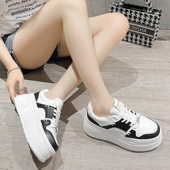 LIZAKOSHT 6 cm Platform Sneakers for Women Shoes Breathable High Flat Lace-up Walking Leather Shoes Ladies Chunky Sneaker Zapatos Mujer