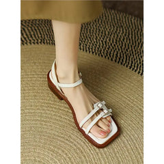 LIZAKOSHT - new summer double buckle women sandals retro low heel narrow band gladiator sandalias mujer dress shoes summer footwear
