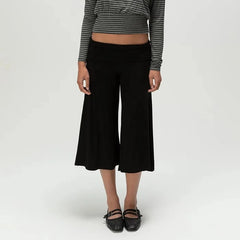 LIZAKOSHT - Women's Y2k Fold Over Loungewear Capris Wide Leg Cropped Flowy Gaucho Pants Comfy Casual Yoga Coluttes Pajama Bottoms