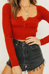 LIZAKOSHT - Women Rib Knitted Open Buttons Round collar Sweater Vintage Exposed navel Short Pullover Knitwear Long sleeve Cropped Jumper