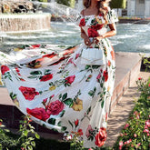 LIZAKOSHT - Patchwork Short Flying Sleeve Party Dress, Women Summer Slash Neck Loungewear Dress, Simple Printing Elegant Ladies Dress