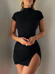 LIZAKOSHT - Solid Color Slim Fit Slit Wrap Skirt Sexy Spicy Girl Lace up Mini Skirt Summer Women's Dress