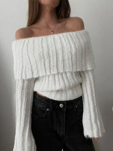 Lizakosht Rib Knit Off Shoulder Pullover For Women Fashion Long Sleeved White Warm Knitwear Sweater Autumn Chic Female Street Jumper