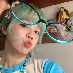 LIZAKOSHT - Retro Oval Glasses Women Girls Y2K Red Green Frame Glass Eyewear Decorative Computer Anti-blue Eyeglasses with Seaside Driving