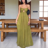 LIZAKOSHT  -  Backless Sexy Camisole Dress Women 2025 Summer Casual Sleeveless Wrap Long Dresses Lady Vacation Beach Tourism High Waist Dress