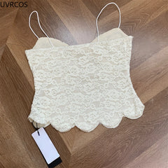 LIZAKOSHT - Kawaii Cute Lolita Style White Vest Women Vintage Elegant Lace Bow Camisole Crop Top Female Korean Casual Sweet Slim Fairy Tanks