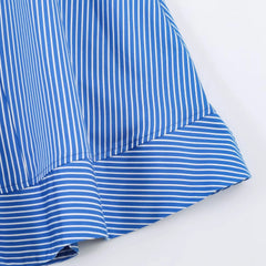LIZAKOSHT - Fashion Women Blue White Stripes Midi Skirt Zipper Waist A-lined Swing A-lined Umbrella Skirts Bottom