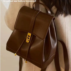 LIZAKOSHT - Retro Drawstring Backpack Women Solid Color Leather Large Capacity Fashion Premium Travel Bag Ladies Sle Casual Mochilas Mujer