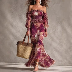 LIZAKOSHT - Summer Print Bubble Sleeve Tube Top Midi Dress Set Matching Jumpsuit Playsuit