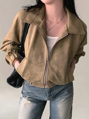 LIZAKOSHT - Autumn Korea Chic Vintage Short Women's Jacket French New Casual Slim Coat Streetwear Y2k Fashion Pocket Design Casual Clothing