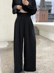 LIZAKOSHT - Early New Product Retro Temperament Drawstring Design Sense High Waist Hanging Sense Casual Mopping Pants Wide Leg Pants