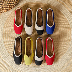 LIZAKOSHT  -  Women Spring Summer Comfort Fashion Knitting Fly Line Flat Shoes Luxury Shallow Mouth Square Toe Soft Sole Single Shoes