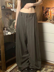 LIZAKOSHT - Harajuku Low Rise Suit-pants Women Vintage 2000s Loose Striped Print Casual Pants Korean Fashion Streetwear Trousers y2k