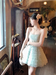 LIZAKOSHT  -  Korean Fashion Bow Tie Mini Birthday Dress Vintage Sweet Cute Princess Dress Women Short Ruffles Wedding Evening Party Vestidos