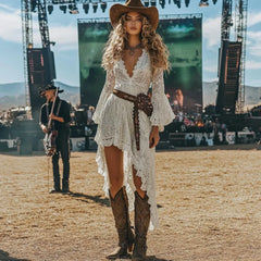 LIZAKOSHT - Coachella Music Festival Dress Women's Floral Leopard Polka Dot Lace Vintage Party Dress Rock Rave Ruffled Mini Dress