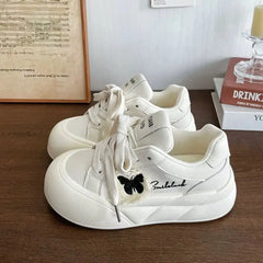 LIZAKOSHT - Lovely Sneakers Women Butterfly Print Versatile Lace Up Casual Shoes Thick Bottom Increase Round Toe Trainers Women