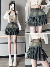 LIZAKOSHT - Women Blue A-line Denim Skirt Vintage Aesthetic Y2k Mini Jean Skirt Harajuku Korean Streetwear Cowboy Skirt 2000s Clothes Summer