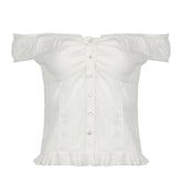 LIZAKOSHT - Lace-up Solid Sexy Button Tees Slim Casual All-match Harajuku Fashion Women's Top Korean Style Aesthetic Clothings
