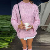 LIZAKOSHT - Women's Sweater Pink Sweet Pullover Round Neck Knit Tops Ladies Winter Sweaters Y2K Vintage Christmas Crochet Clothes