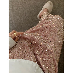 LIZAKOSHT - Spring Straight Back Split Pink Sequin Skirt Women A Line Vintage Wrap Hip Midi Faldas Jupe s Long Y2k