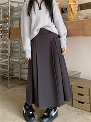 LIZAKOSHT - Preppy Style Women Pleated Skirts Chic Spring Solid All Match Gentle Fashion Office Lady High Waist Slim New Party