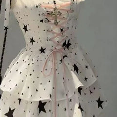 LIZAKOSHT - Y2k Long Dresses Spring Summer Print Stars Japanese Style Ruffles Vestidos Mujer Vintage Elegant Bandage Woman Dress