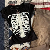 LIZAKOSHT - American Y2K Skeleton Printed Black Short-sleeved T-shirt Retro Punk Millennial Hot Girl Slim Harajuku Fashion Street Casual Top