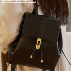 LIZAKOSHT - Retro Drawstring Backpack Women Solid Color Leather Large Capacity Fashion Premium Travel Bag Ladies Sle Casual Mochilas Mujer