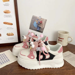LIZAKOSHT - Sweet Platform Sports Shoes Woman Korean Style Kawaii Pink Women Sneakers Autumn Casual Versatile Low-top Women Shoes