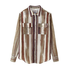 LIZAKOSHT  -  Women's Stripe Shirts & Blouses 2025 Spring Long Sleeve Tops Fashion Casual Shirts Button up Blouses Woman Top