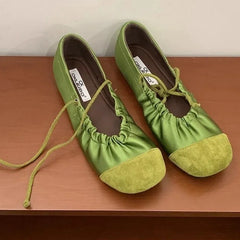 LIZAKOSHT - Fashion Ballet Flats Women Round Toe Pleated Satin Casual Shoes Female Shallow Comfort Sweet Design Brand Mary Jane Shoes Women
