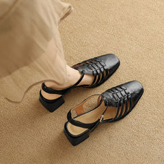 LIZAKOSHT - Retro breathable top layer sheepskin sandals with hollowed out upper design for comfort Simplicity