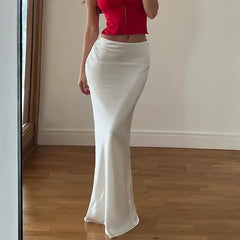 LIZAKOSHT - Elegant Casual Long Skirt Patchwork For Women Slim Party Gown Skirt Summer New High Waist Outfits White Y2k Skirt