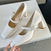 LIZAKOSHT  -  Fashion Chunky Mary Jane Shoe Patent Leather Elegant Dress Shoes Pearl Buckle Comfort Spring Square Toe High Heels Female Pumps