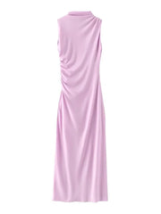 LIZAKOSHT - Solid Pleated Elegant Evening Dresses Women Sleeveless Muslim Party Bodycon Hip Package Long Dress Summer Fashion Lady Robe