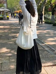 LIZAKOSHT - Black Dots Summer Plaid Patchwork Handbag Designer Tote Bags Large Capacity Women Commute Shoulder Bag