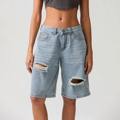 LIZAKOSHT - Women's Y2k Carpenter Jean Shorts Casual Hole Loose Fit Wide Leg High Rise Prewashed Denim Jorts Vintage Cow Girl Outfits
