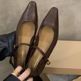LIZAKOSHT - Brown Spring New Brand Women Mary Jane Shoes Fashion Round Toe Shallow Single Shoes Square Med Heel Dress Pumps Shoes