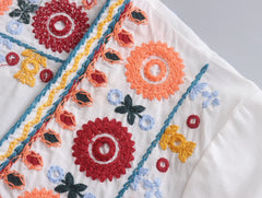LIZAKOSHT - European and American Style Summer New Ethnic Style Contrasting Embroidered Top Shirt Contrasting Embroidered Half Skirt Set