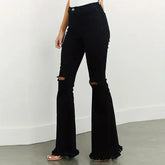 LIZAKOSHT - Y2k Jeans For Woman High Waist Ripped Flared Stretch Denim Pants Tattered Hem Slim Fit Long Trousers Fashion Trendy Chic