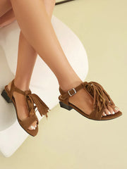 LIZAKOSHT - Low Heels Suede Tassels Women Sandals Comfortable Women's Shoes