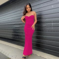 LIZAKOSHT - Women sexy off shoulder sleeveless backless strapless hem slit slim bodycon maxi dresss spring autumn white knitted dress