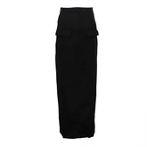 LIZAKOSHT - 2026 Fashion Black Pockets Women's Skirt Elegant High Waisted Straight Skirts Casual Solid Ankle-Length Skirts Female Clothing